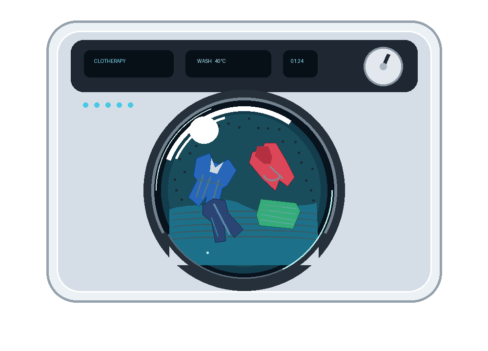 Animated Clotherapy washing machine with clothes inside